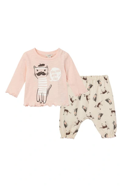 Peek Aren't You Curious Babies' Le Magnifique Chat Shirt & Trousers Set In Light Pink