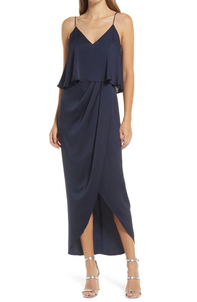 Shona Joy Luxe Draped Cocktail Frill Dress In Sapphire | ModeSens