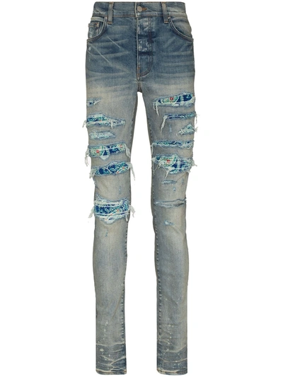 Amiri Pj Trasher Distressed-effect Skinny Jeans In Blue
