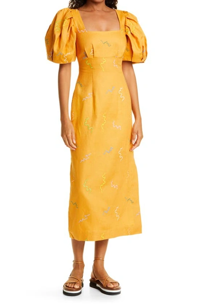 Alemais Square Neck Puff Sleeve Dress In Marigold