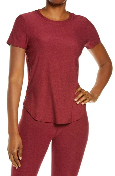 Beyond Yoga On The Down Low T-shirt In Garnet Red Heather