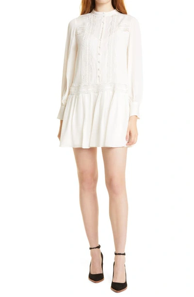 Rebecca Taylor Lace Detail Long Sleeve Silk Dress In Gardenia | ModeSens