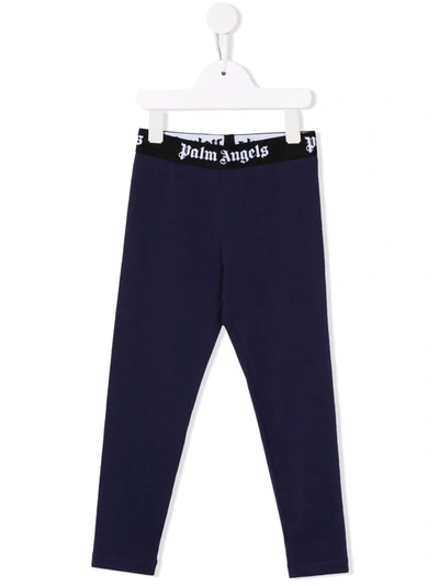 Palm Angels Kids' Little Girl's & Girl's Logo-waistband Cotton Leggings In Blue