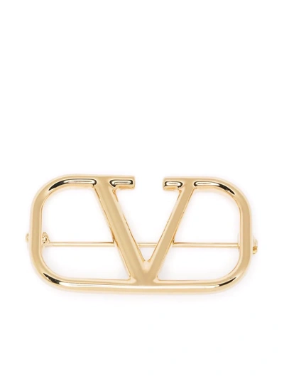 Valentino Garavani Signature V-logo Brooch In Gold