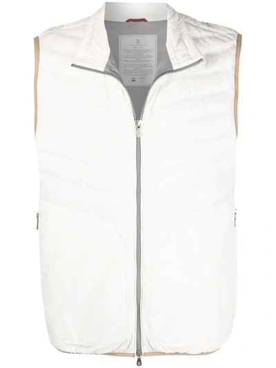 Brunello Cucinelli Padded Nylon Sleeveless Jacket In White | ModeSens