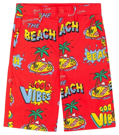 Stella Mccartney Kids' Good Vibes-print Organic Cotton Shorts In Red