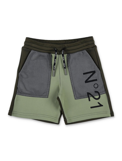 N°21 Teen Logo-print Panelled Shorts In Green