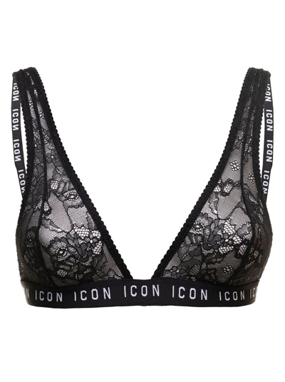 Dsquared2 D-squared2 Woman's Black Lace Bra With  Logo Print