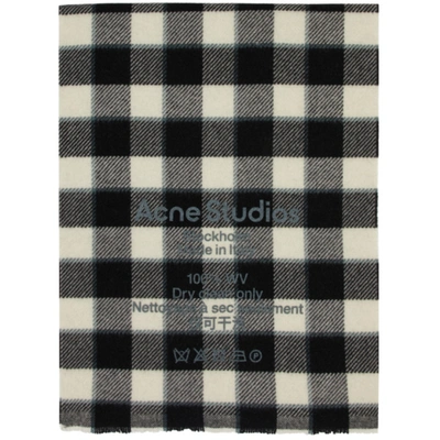 Acne Studios Black & White Wool Check Narrow Scarf In Grey/black/white