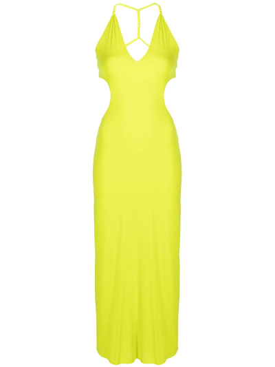 Dion Lee Rope Strap Halter Body-con Jersey Midi Dress In Acid Yellow