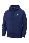 Nike Club Zip-up Logo Hoodie In Mnnavy/white