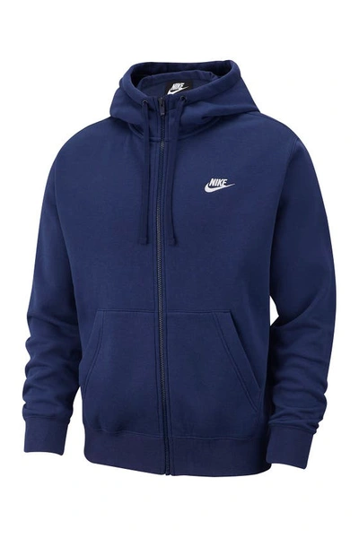 Nike Club Zip-up Logo Hoodie In Mnnavy/white