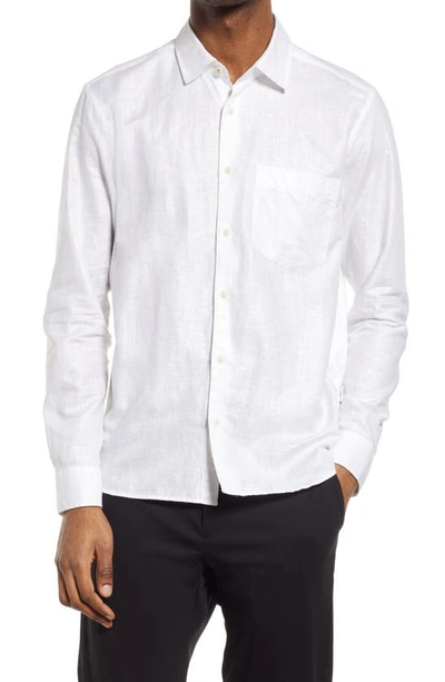 Ted Baker Remark Slim Fit Solid Linen & Cotton Button-up Shirt In White