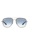 Ray Ban 56mm Square Sunglasses In Black/ Gradient Blue