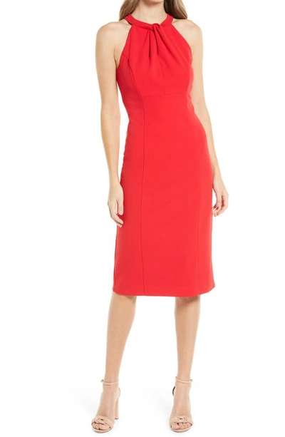 Julia Jordan Sleeveless Twist Neck Sheath Dress In Red