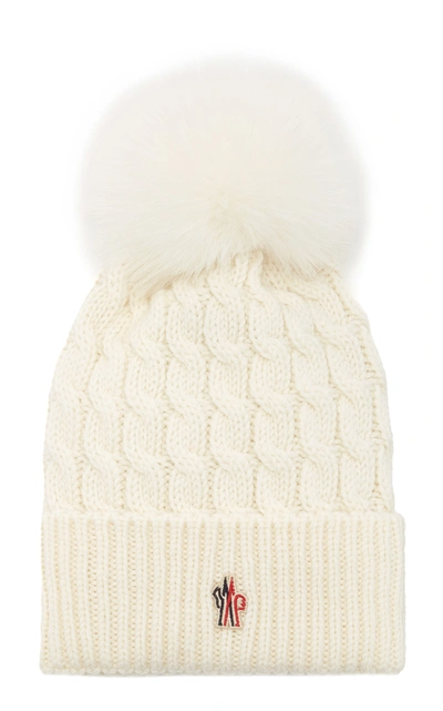 Moncler Grenoble Faux Fur And Cable-knit Wool Beanie In White