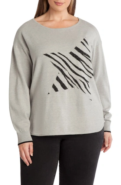 Adyson Parker Glitter Star Print Jacquard Sweater In Light Heather Grey Combo