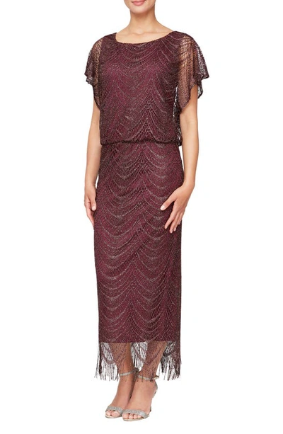 Sl Fashions Petite Long Crochet Blouson Dress In Fig
