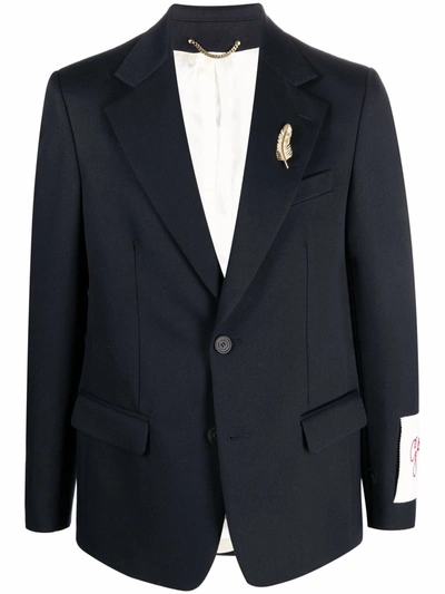 Golden Goose Single-breasted Logo-patch Blazer In 50486 Dark Blue