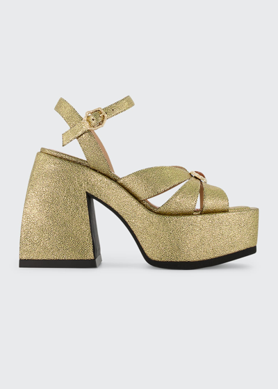 Nodaleto Bulla Aurora Metallic Jewel Platform Sandals In Gold Crackle