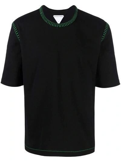 Bottega Veneta Cotton Jersey T-shirt With Contrast Stitching In Black