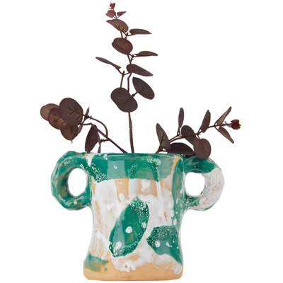 Niko June Green & White Ceramic Studio 01 Vase In White/green