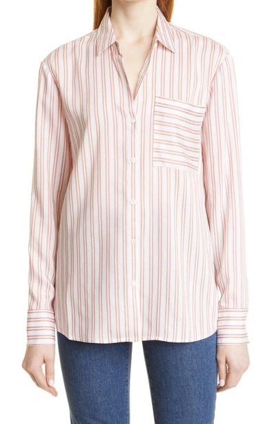 Atm Anthony Thomas Melillo Boyfriend Button Front Shirt In Talc / Flamingo Stripe