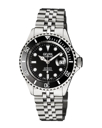 Gevril Men's Wall Street Swiss Automatic Silver-tone Stainless Steel Bracelet Watch 43mm In Black