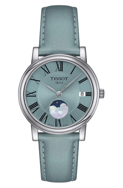 Tissot T-classic Carson Premium Moonphase Leather Strap Watch, 32mm In Blue
