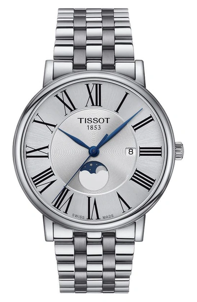 Tissot Men's Carson Premium Gent Moonphase Stainless Steel Bracelet Watch 40mm In Silver