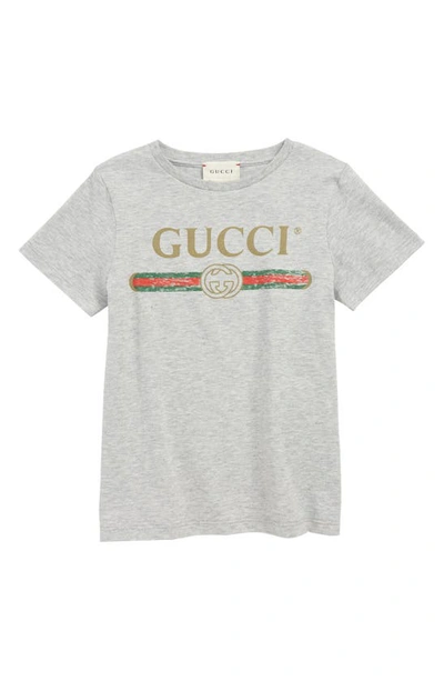 Gucci Kids' Logo Graphic Tee In Light Grey/ Green/ Red