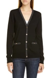 Tory Burch Madeline Cardigan In Black/ Medium Navy Stripe