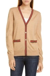 Tory Burch Madeline Cardigan In Camel/ Pine Cone