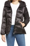 Sam Edelman Iridescent Water Repellent Hooded Puffer Jacket In Black/ Black