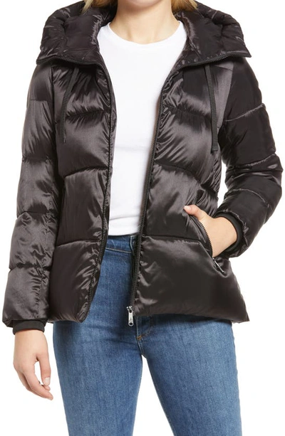 Sam Edelman Iridescent Water Repellent Hooded Puffer Jacket In Black Black ModeSens