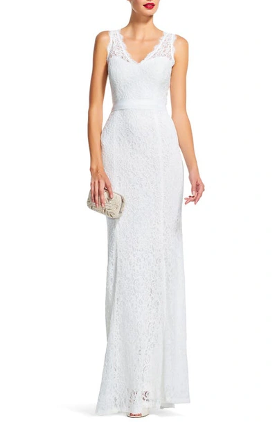 Adrianna Papell Sleeveless Lace Overlay Illusion Gown In Ivory