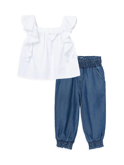Habitual Baby Girl's 2-piece Ruffle Top & Pants Set In White