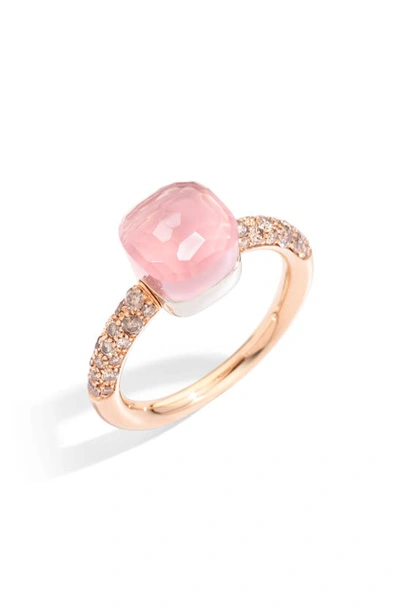 Pomellato Nudo Petit Stone & Diamond Ring In White Gold/ Rose Gold
