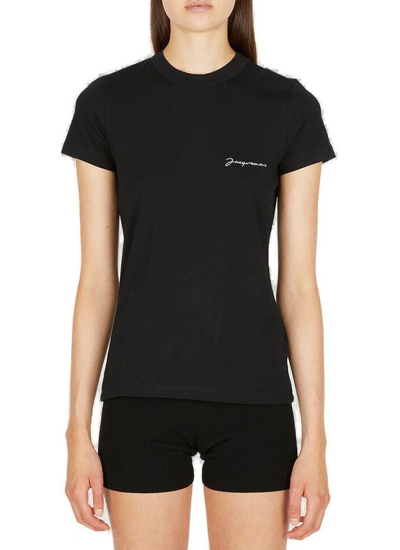 Jacquemus Black Cotton T-shirt With Logo Print