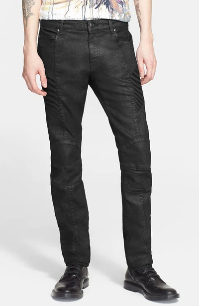 Pierre Balmain Coated Moto Jeans In Black