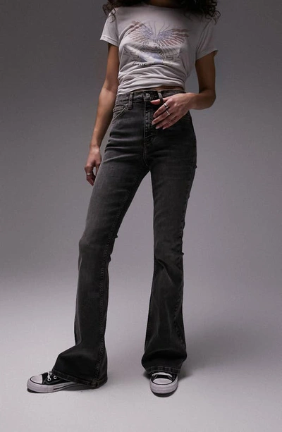 Topshop 90s Flare Jean In Washed Black In Grey