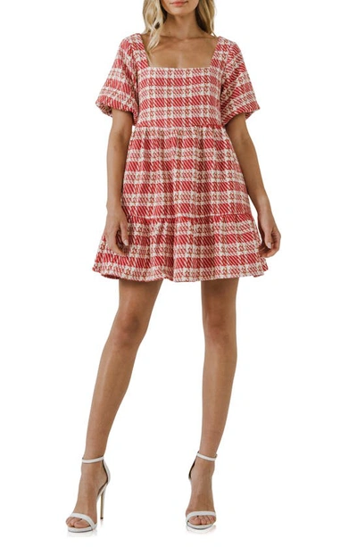 English Factory Tweed Babydoll Minidress In Red Multi
