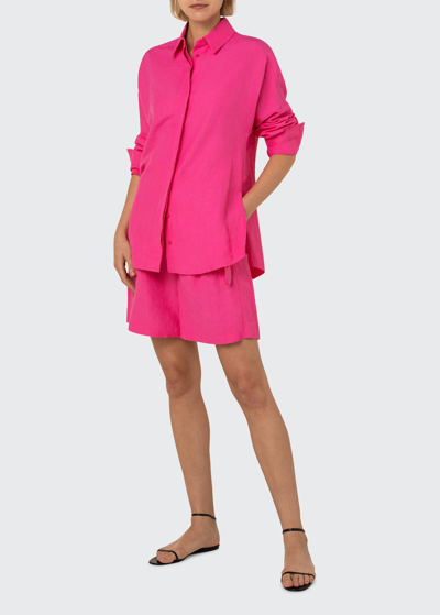 Akris Punto Long Sleeve Button-up Blouse In Hot Pink