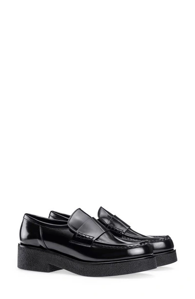 Koio Bari Leather Flat Loafers In Glossed Black