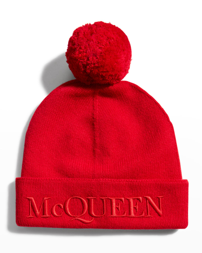 Alexander Mcqueen Cashmere-wool Beanie With Pompom In 6400 Red