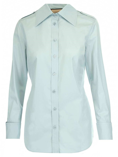 Gucci Pointed Collar Buttoned Shirt In Blue