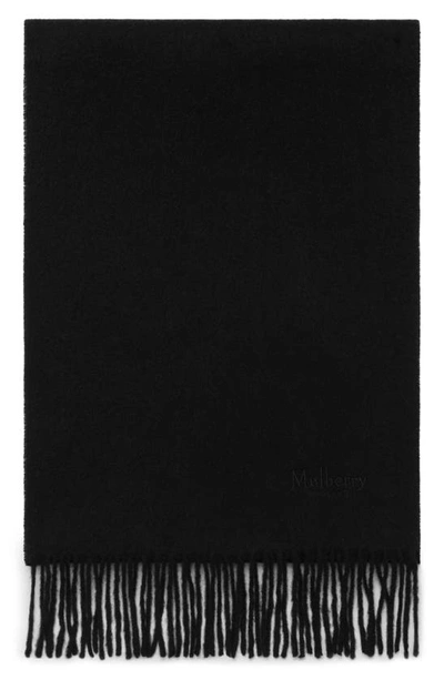 Mulberry Embroidered Logo Lambswool Scarf In A100 Black