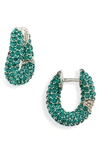 Balenciaga Crystal Hoop Earrings In Silver/ Emerald