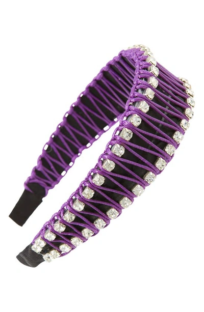 Tasha Woven Crystal Headband In Purple
