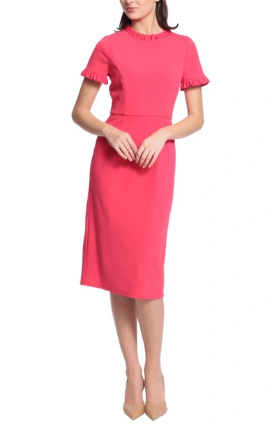 Maggy London Ruffle Sheath Dress In Rose Red
